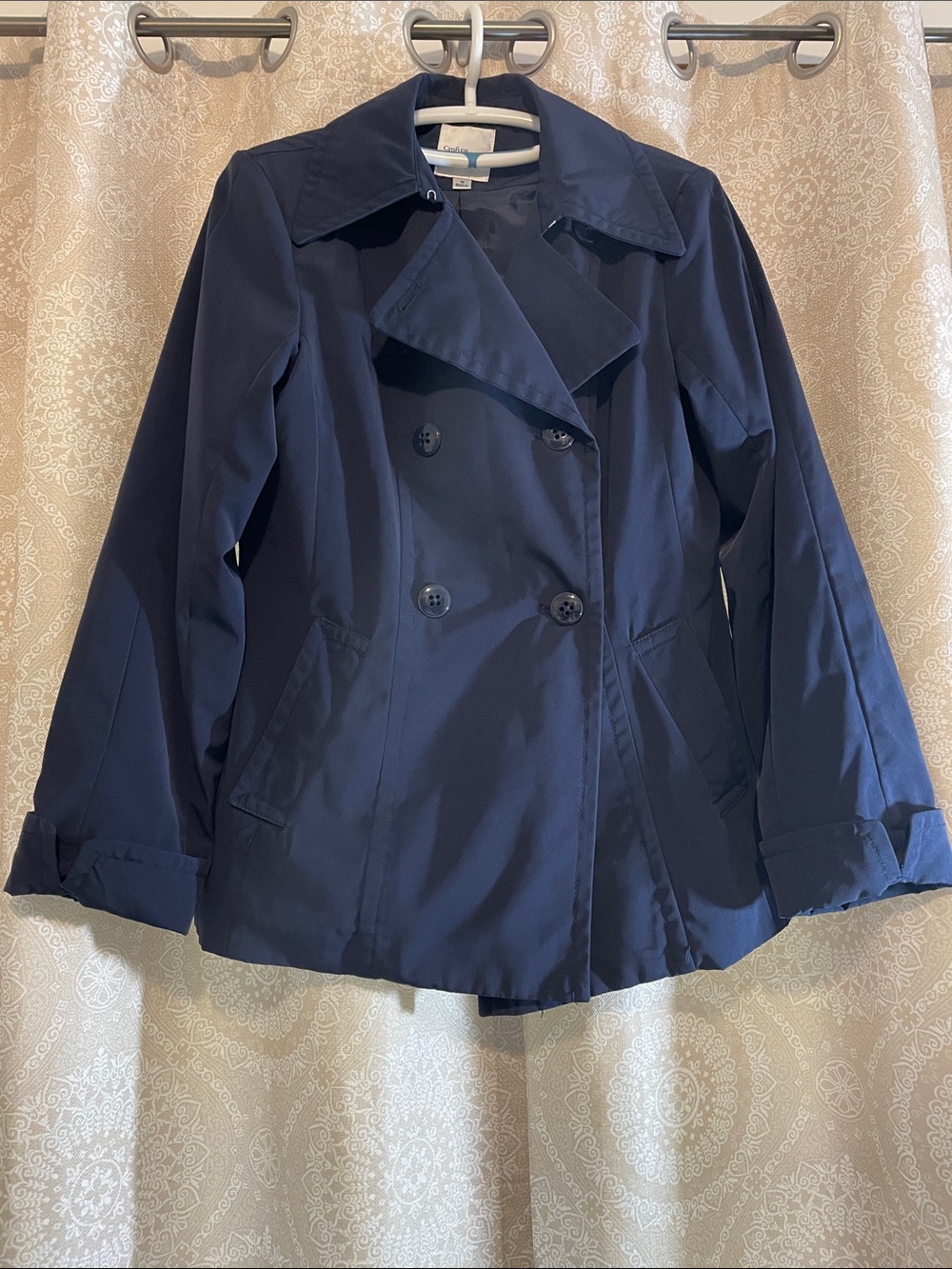 Women’s Medium Croft & Barrow Navy Double-Breasted Trench Coat.
